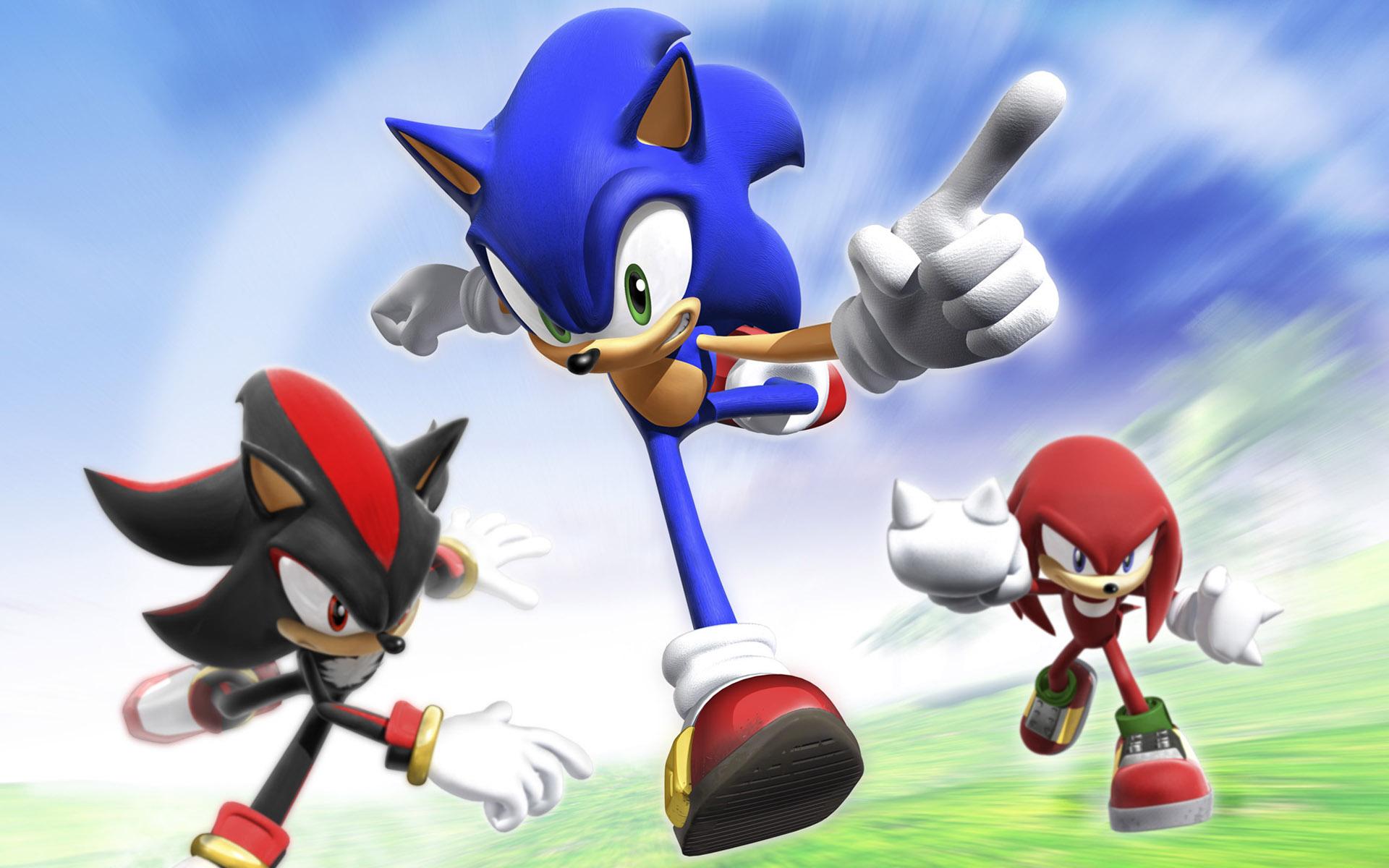 Sonic, Shadow, and Knuckles Running in Green Hill Zone