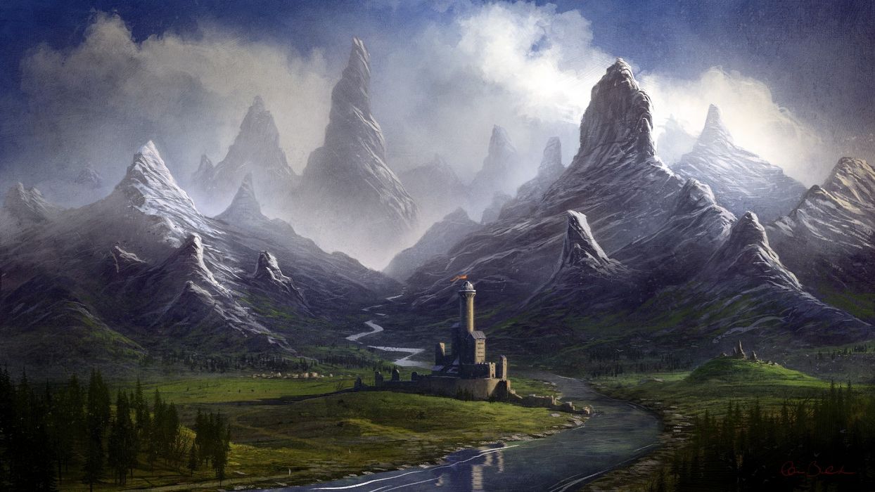 Castle Drawing Mountains wallpaper 1920x1080 WallpaperUP