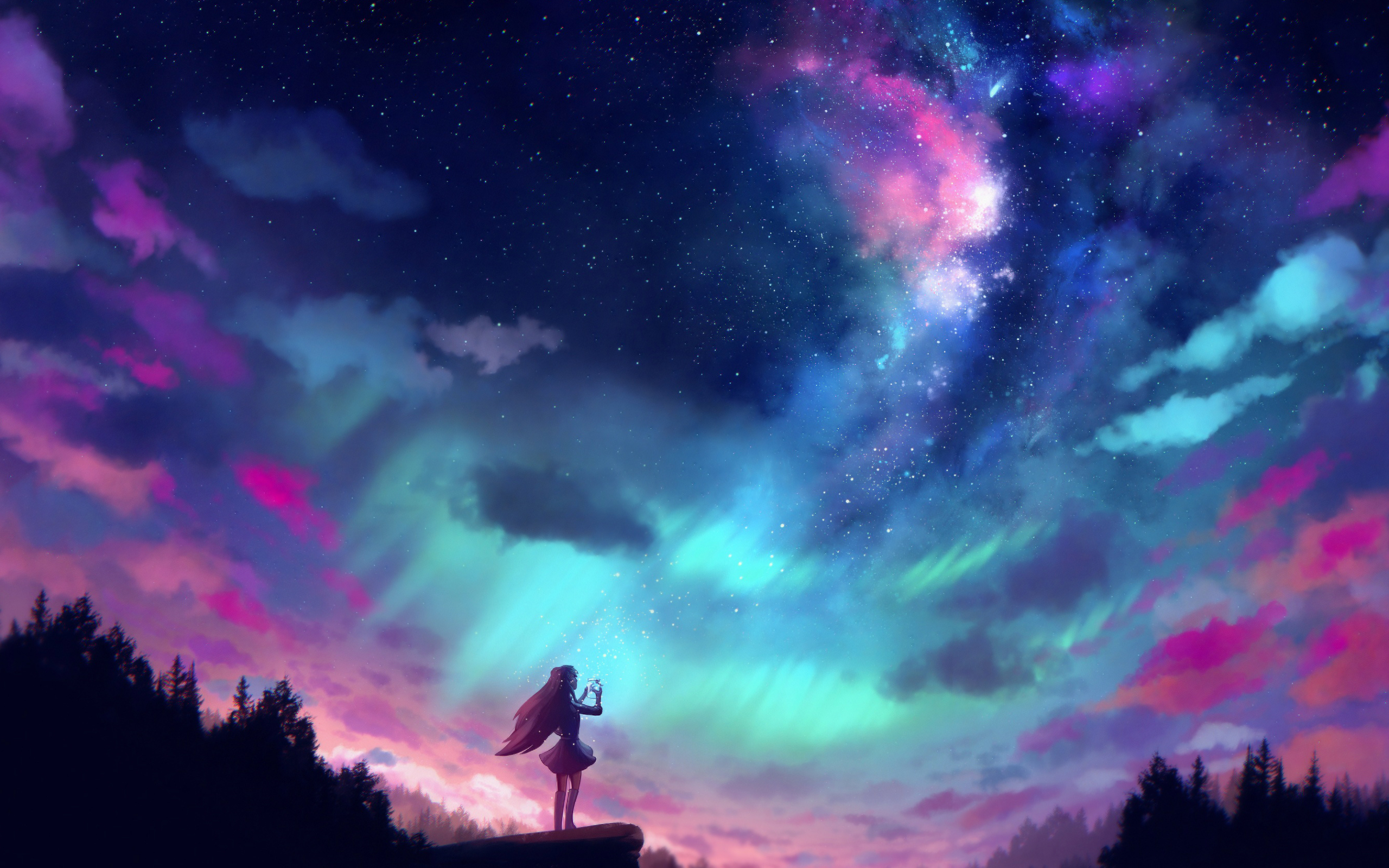 Wallpaper Of Aurora Borealis Girl Sky Woman Background HD Image