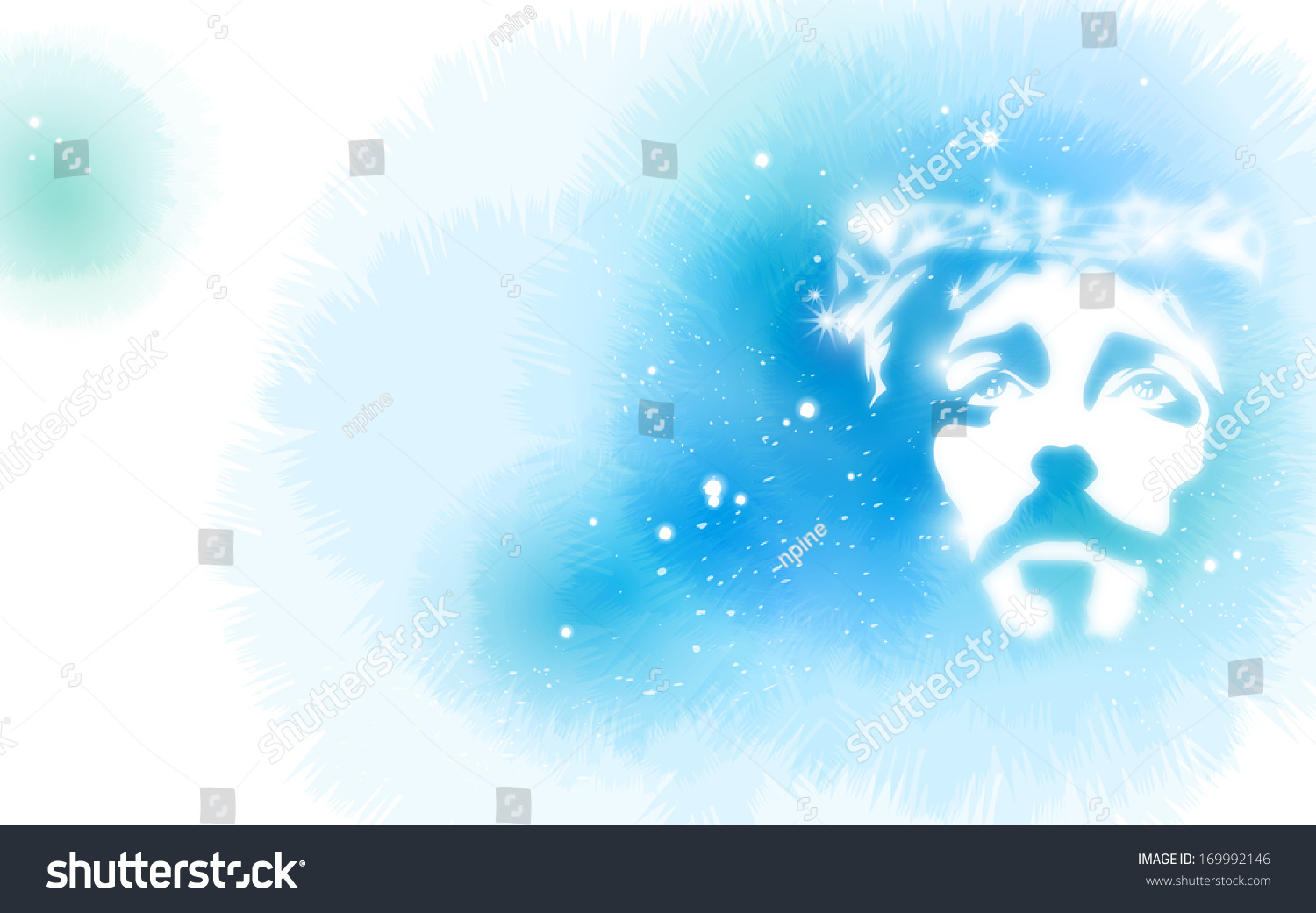The Face Of Jesus On A Blue Background Stock Photo