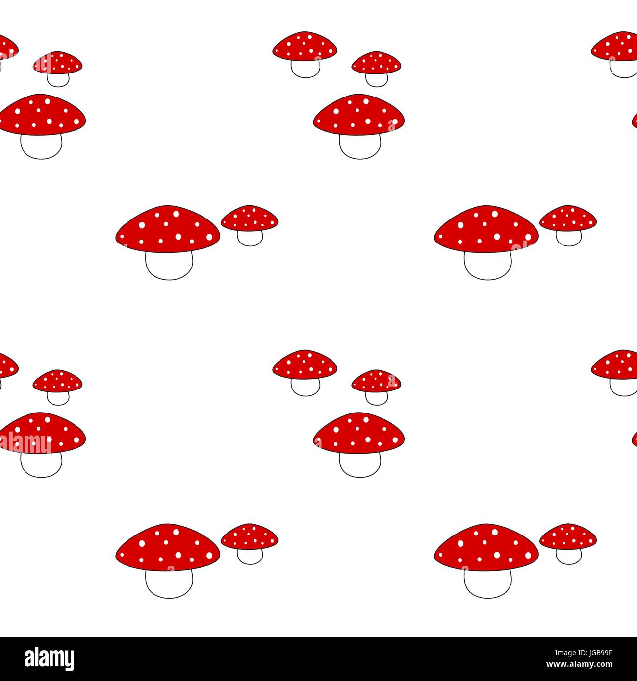 Cute Red Cartoon Mushrooms On White Background Seamless Vector