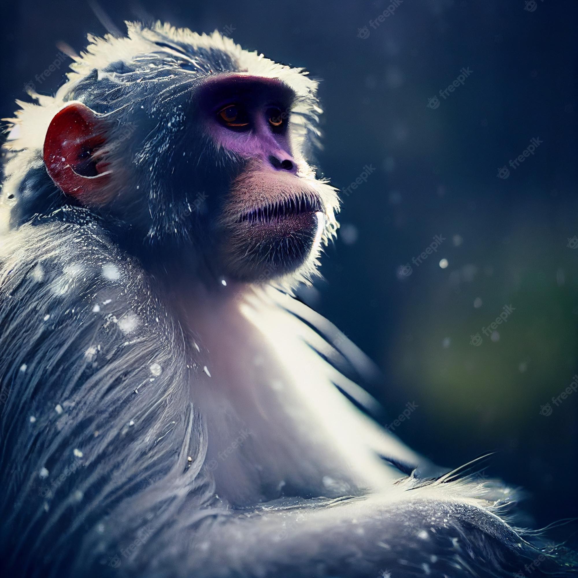 Premium Photo Frozen white monkey covered by snow 3d rendering