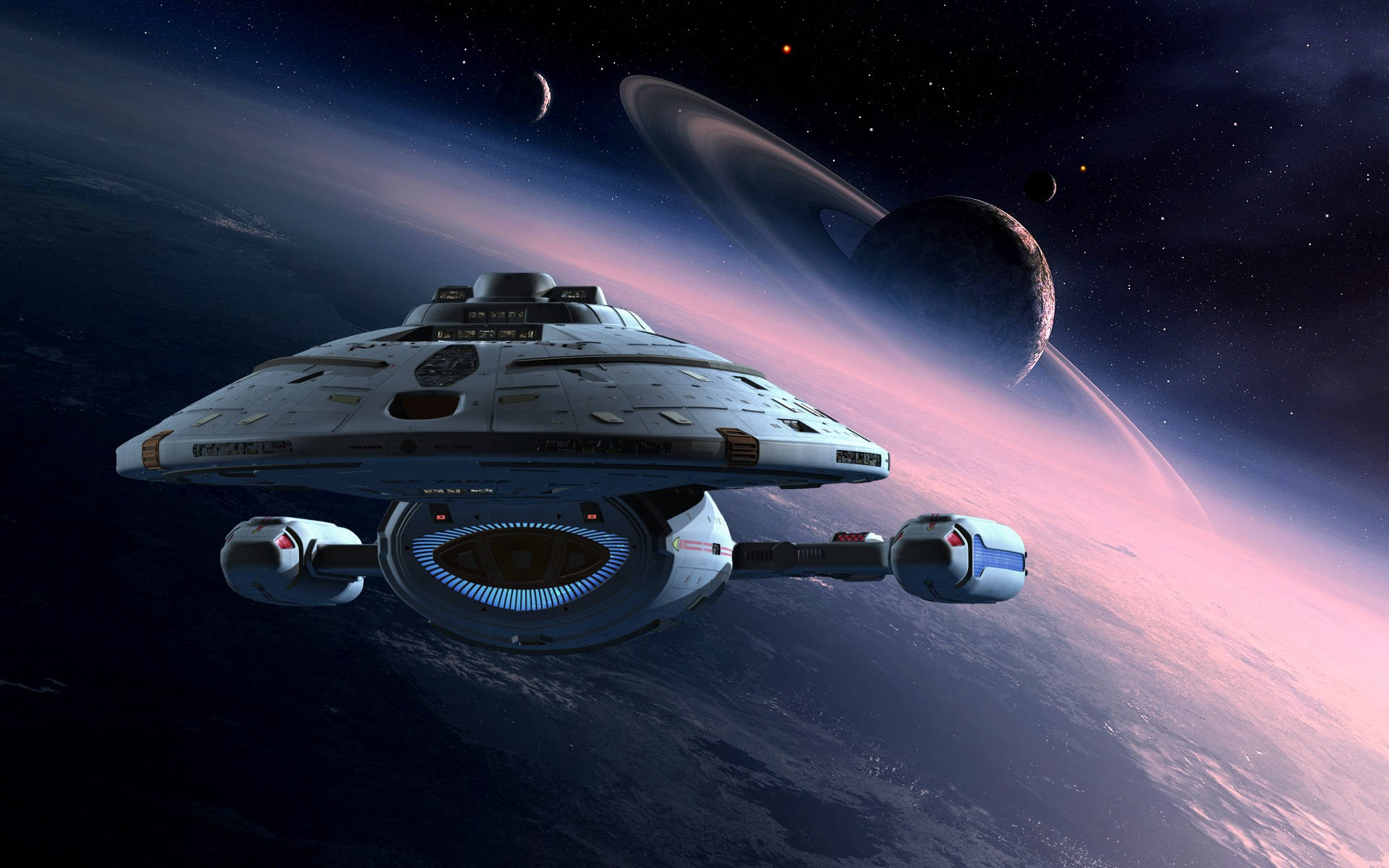 Star Trek Starship Uss Voyager Towards Saturn Wallpaper
