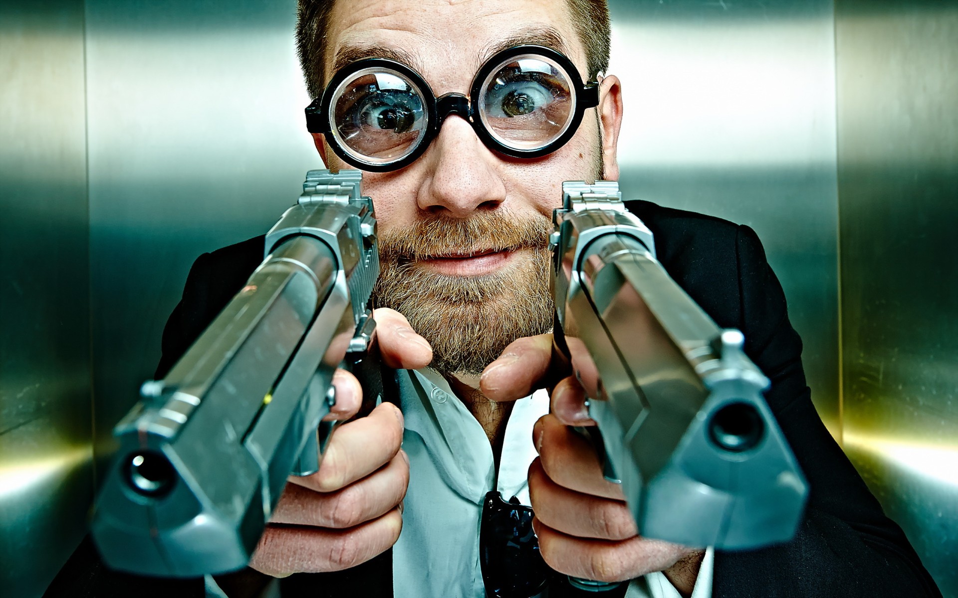 Weapons Eyes Glasses Face Men Males Pistol Wallpaper Background