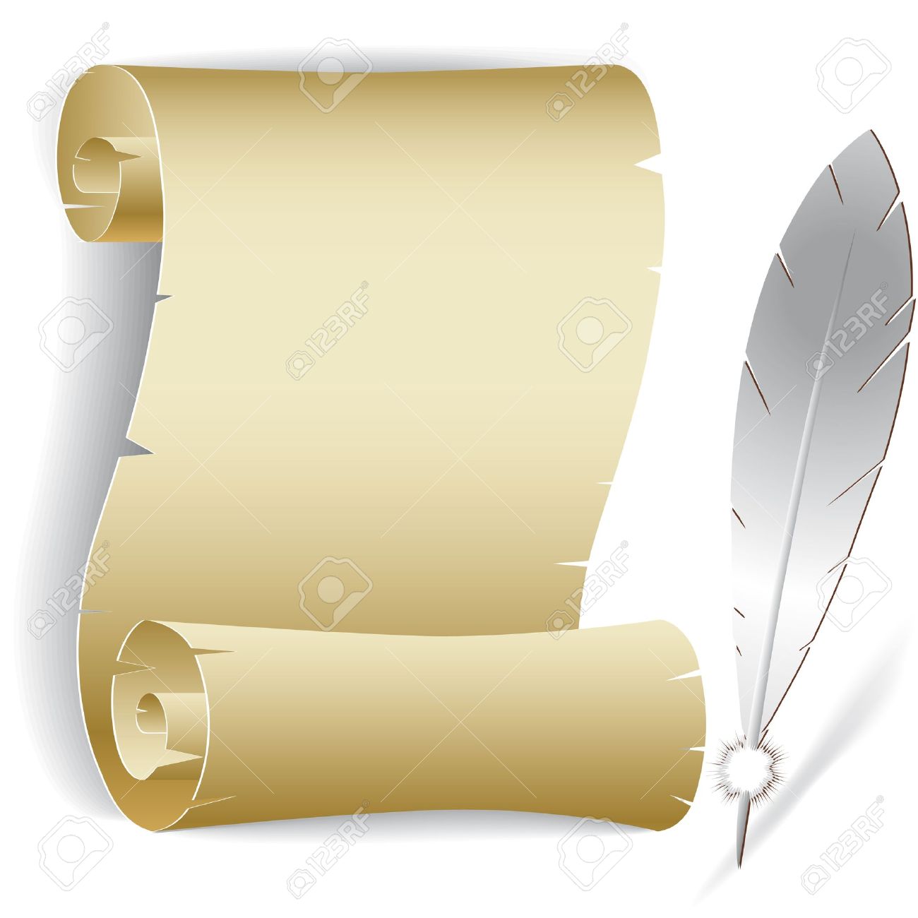 Old Paper Roll With Feather Vector Illustration Of Contact List