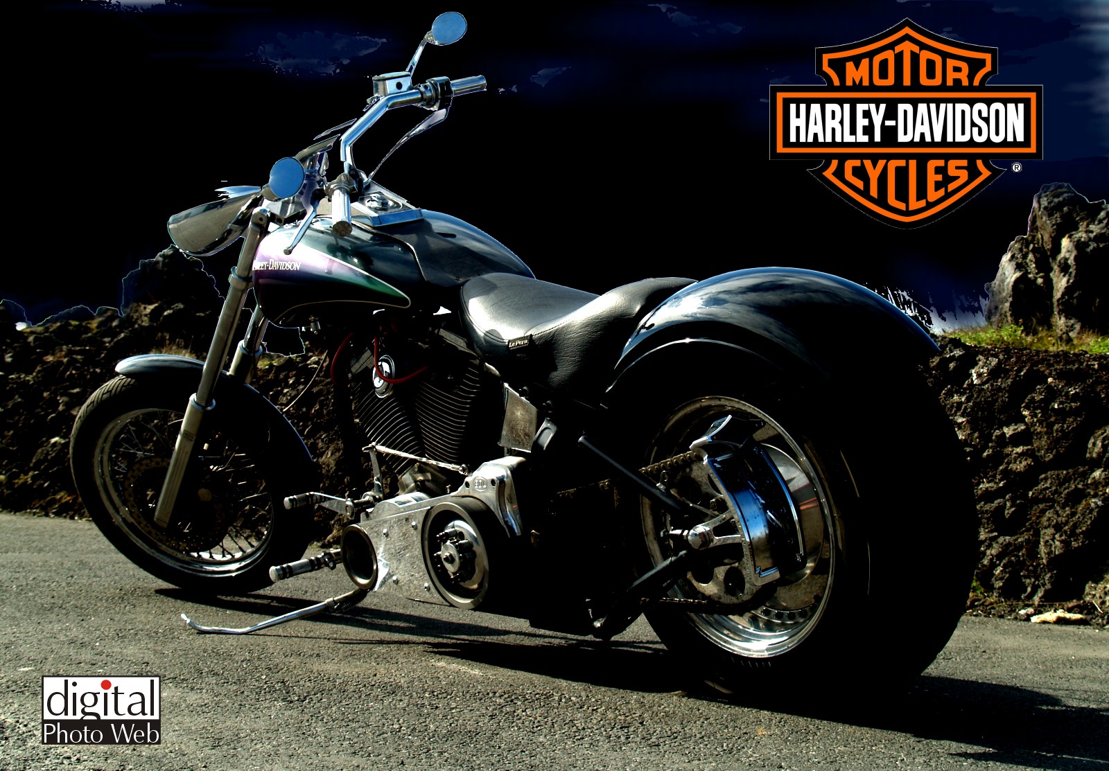 Custom Harley-Davidson Motorcycle against a dramatic backdrop