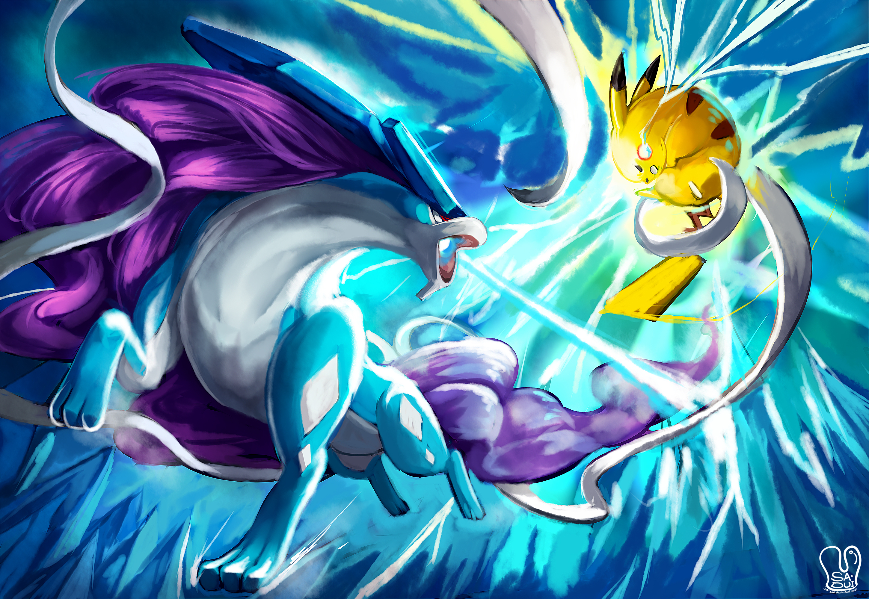 Pikachu Vs Suicune HD Wallpaper Background Image