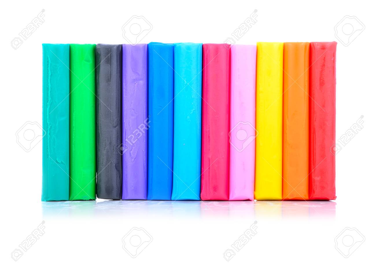 Close Up Of Colorful Playdough On White Background Stock Photo