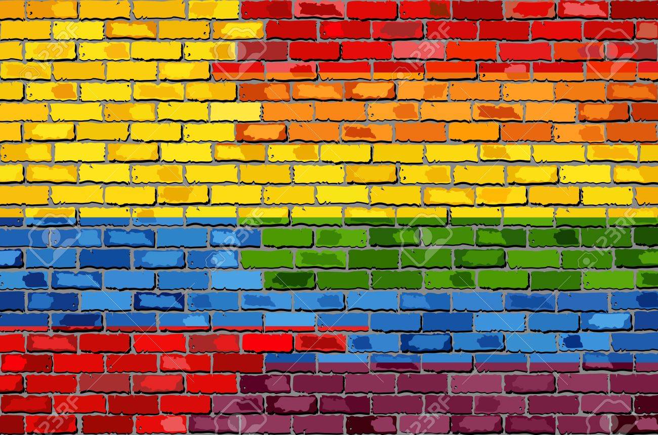 Brick Wall Colombia And Gay Flags Illustration Rainbow Flag