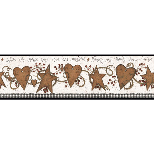  Taupe Red Black and Grey Love Laughter Tin Star Border Wallpaper