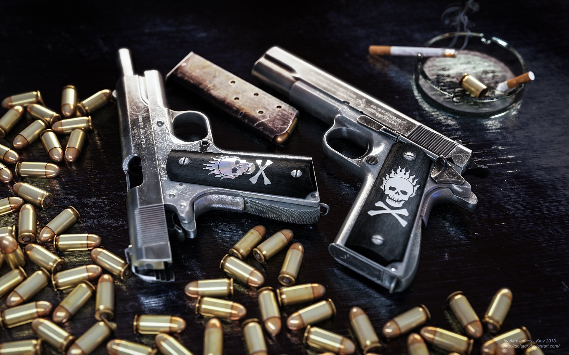Pistol Ammunition Clip Colt Ammo Weapon Gun Skull Wallpaper Background
