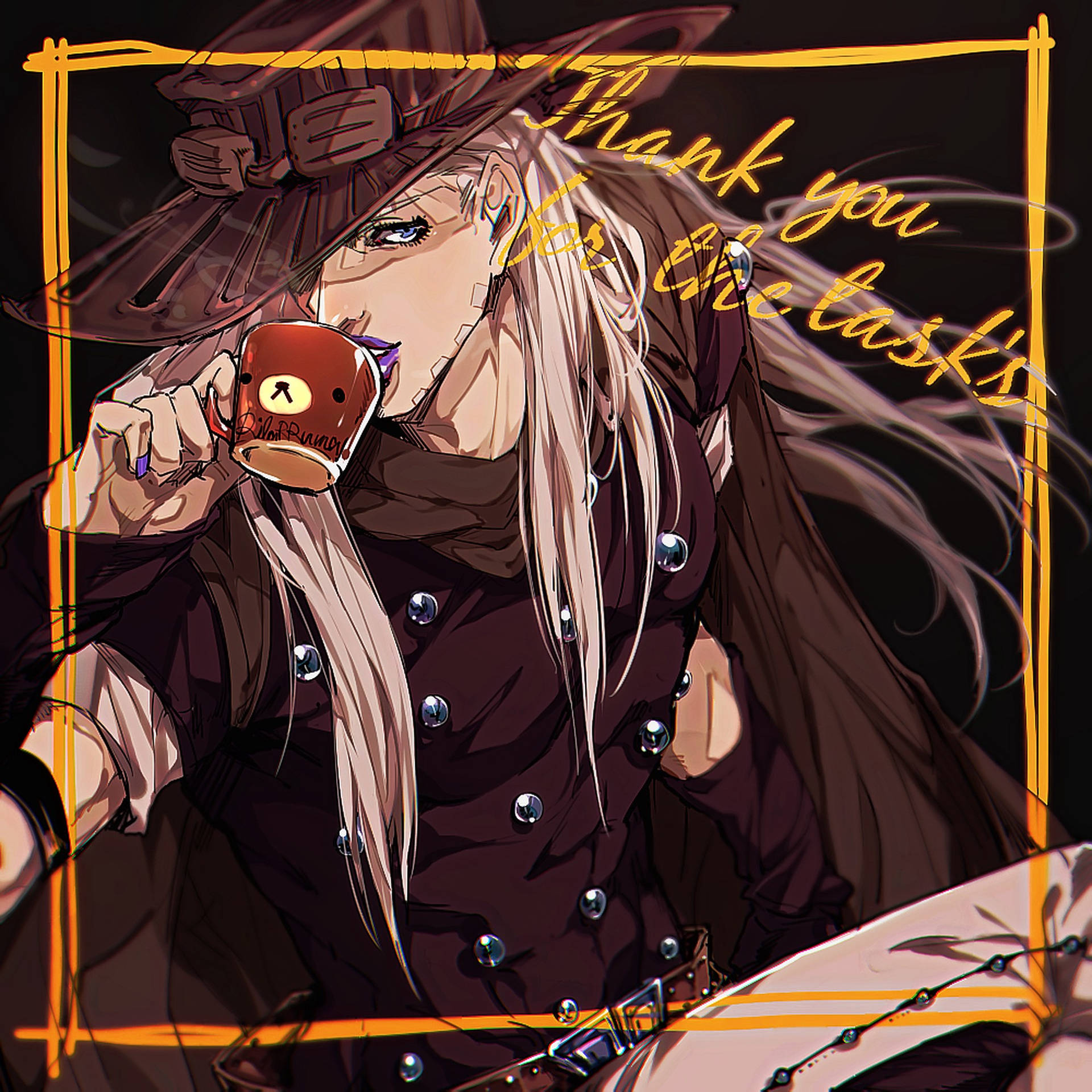 Fan art of Gyro Zeppeli from JoJo's Bizarre Adventure, enjoying a cup of coffee