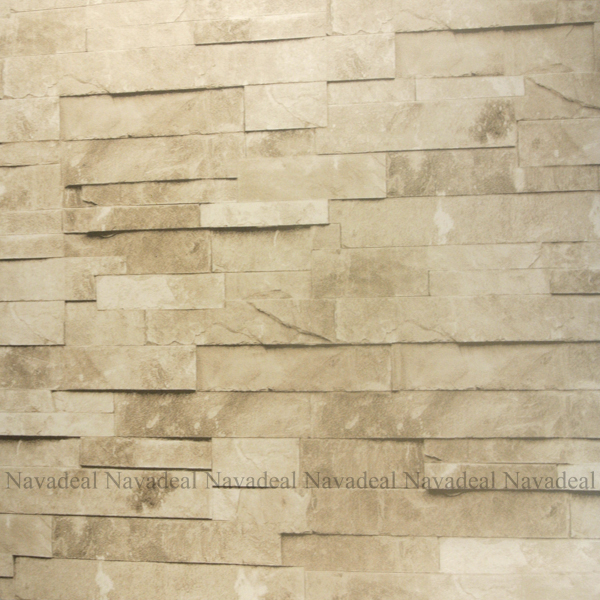  Off White Cream Stacked Brick Stone Faux Realistic PVC Wallpaper Sheet