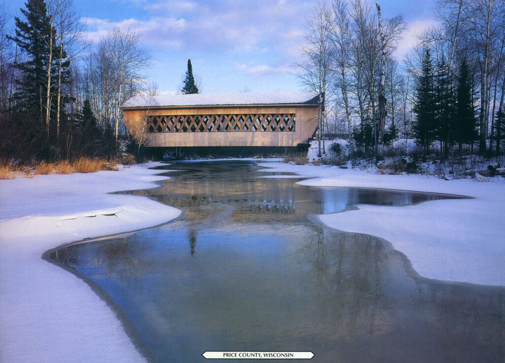 Covered Bridge In Winter Snow Bridges Buildings And Landmarks