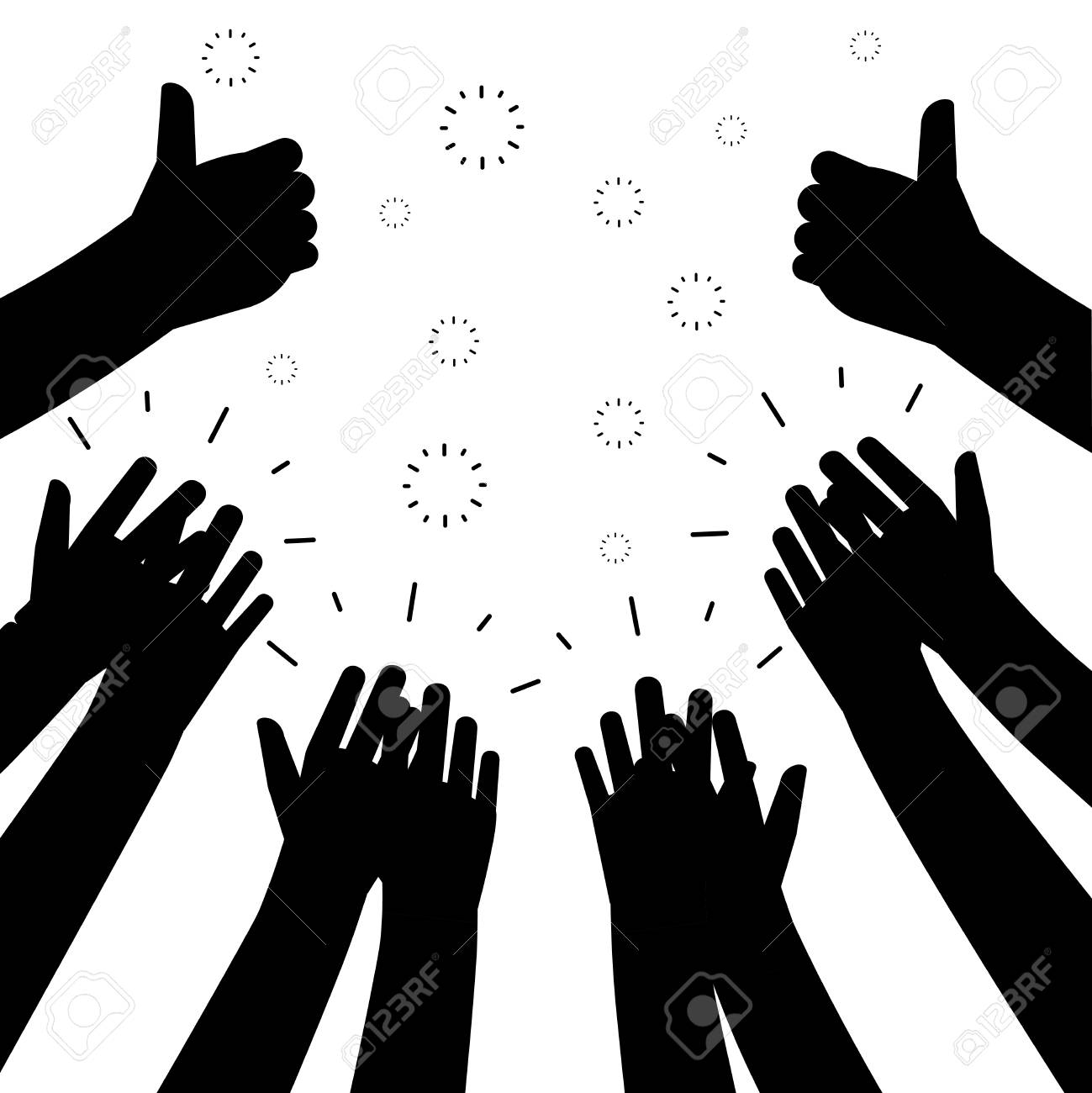 Black Clapping Hands Vector Silhouettes Isolated On White