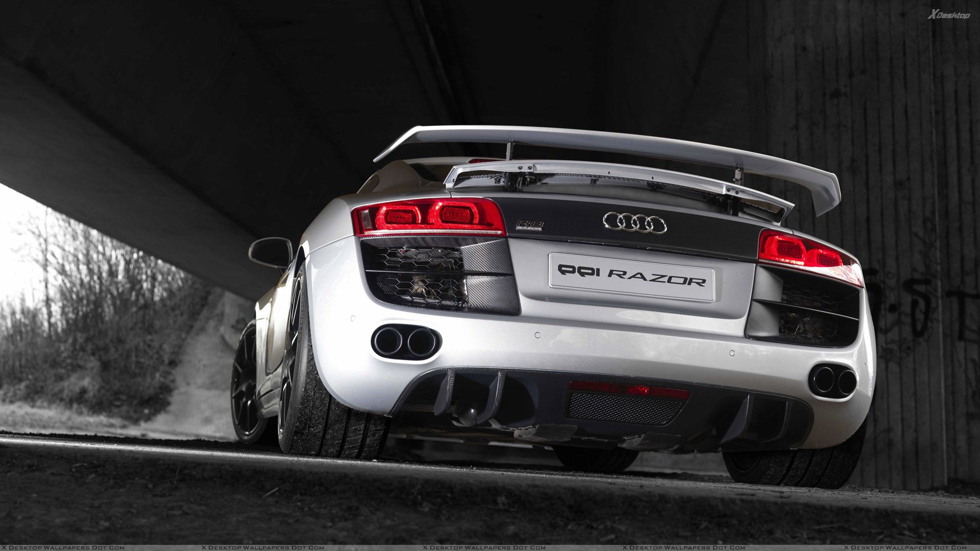 Back Pose Of Ppi Audi R8 Razor In Silver Color Wallpaper