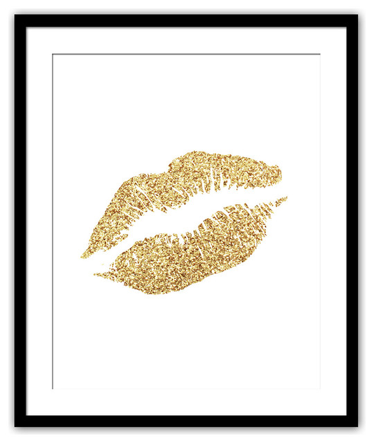 Gold Glitter Lips Print Medium Wallpaper By Lulusimonstudio