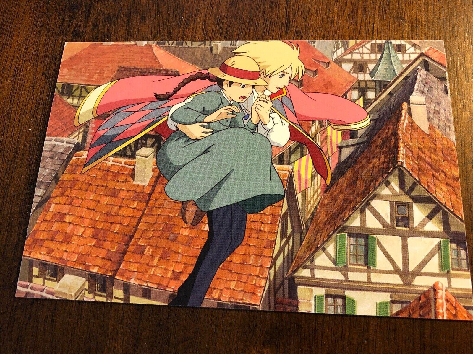 Japanese Anime Postcard Wizard Howl Flys W Sophie Above Town