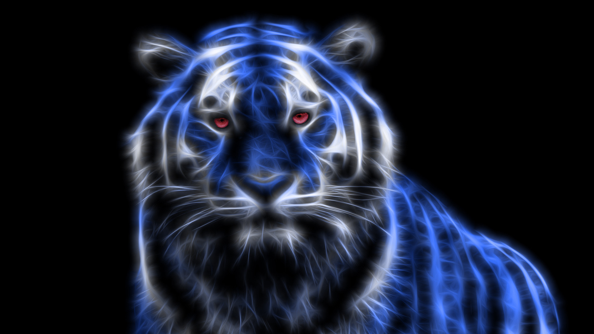 Neon Blue Tiger Portrait on Black Background