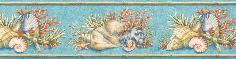 Beach Coral Sea Shell Blue Wallpaper Border Pb58007b