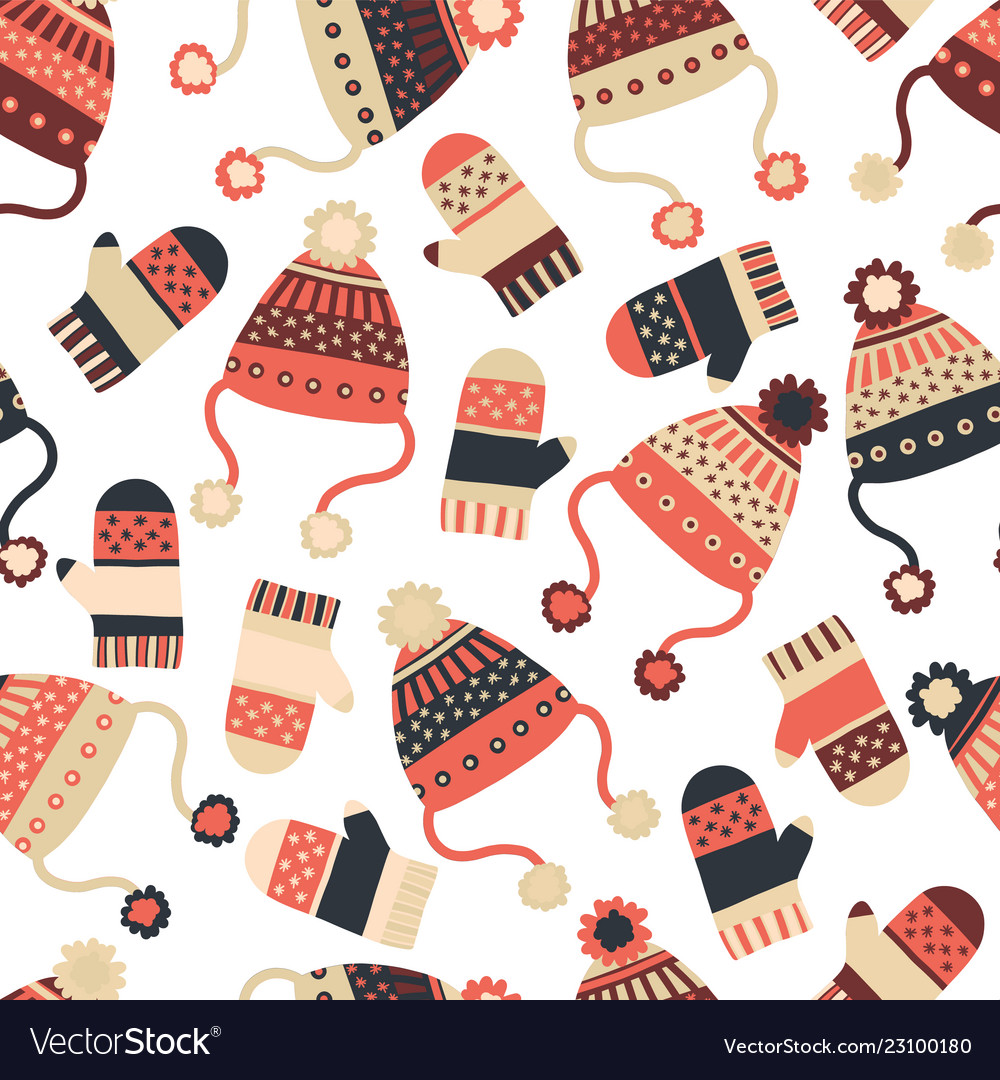 Seamless Background With Hats And Mittens Vector Image