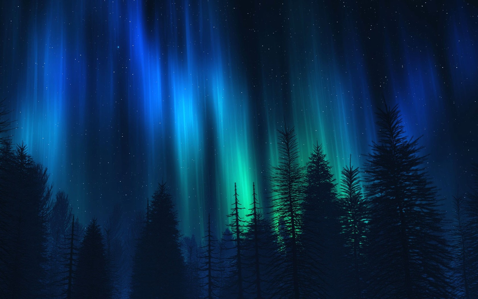 Northern lights over fir trees Widescreen Wallpaper   3416