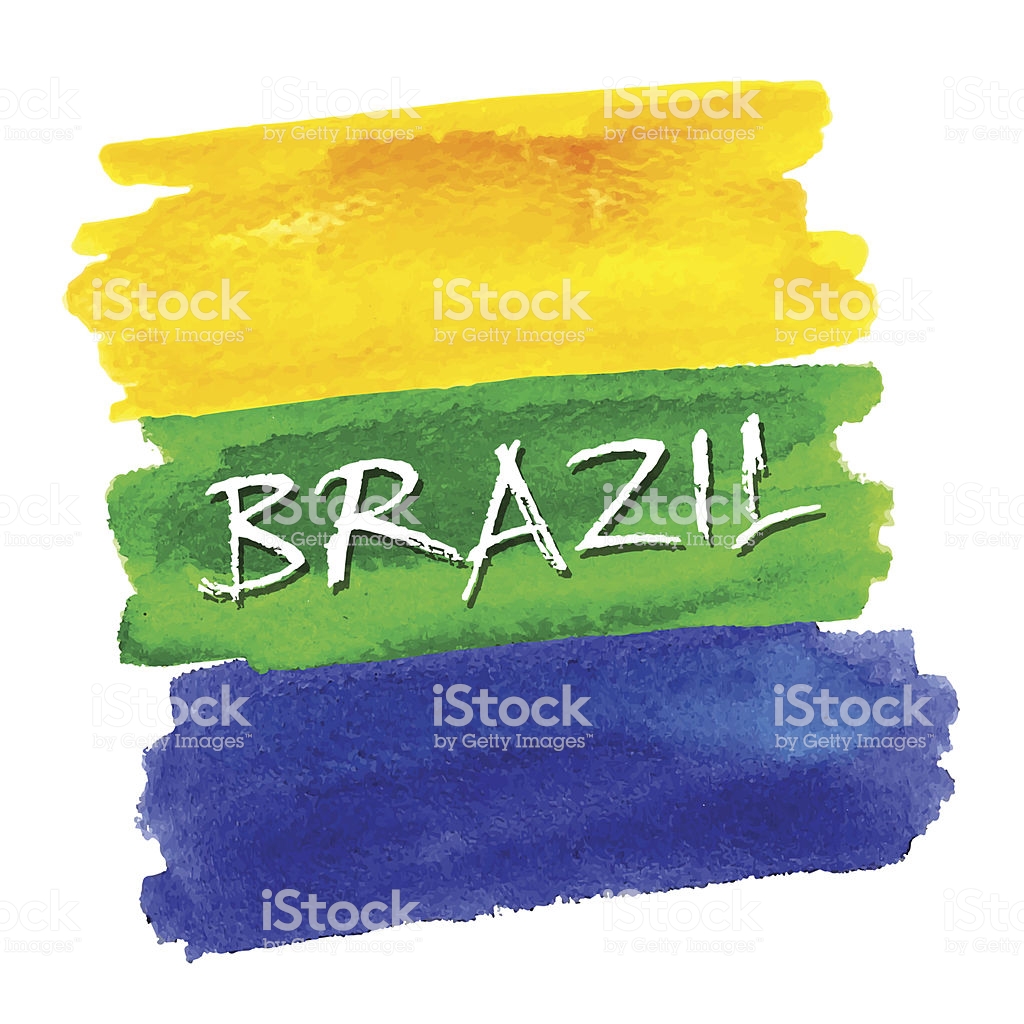 Handmade Watercolor Brazil Flag Background Brasil Summer Stock