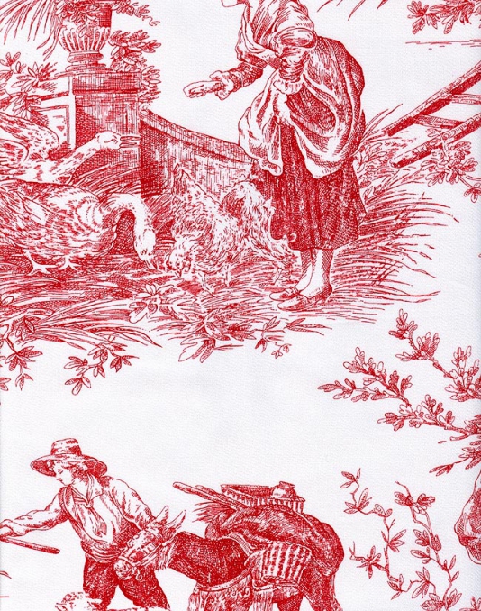 De Loir Toile Fabric Pastoral Scenic Jouy In Red