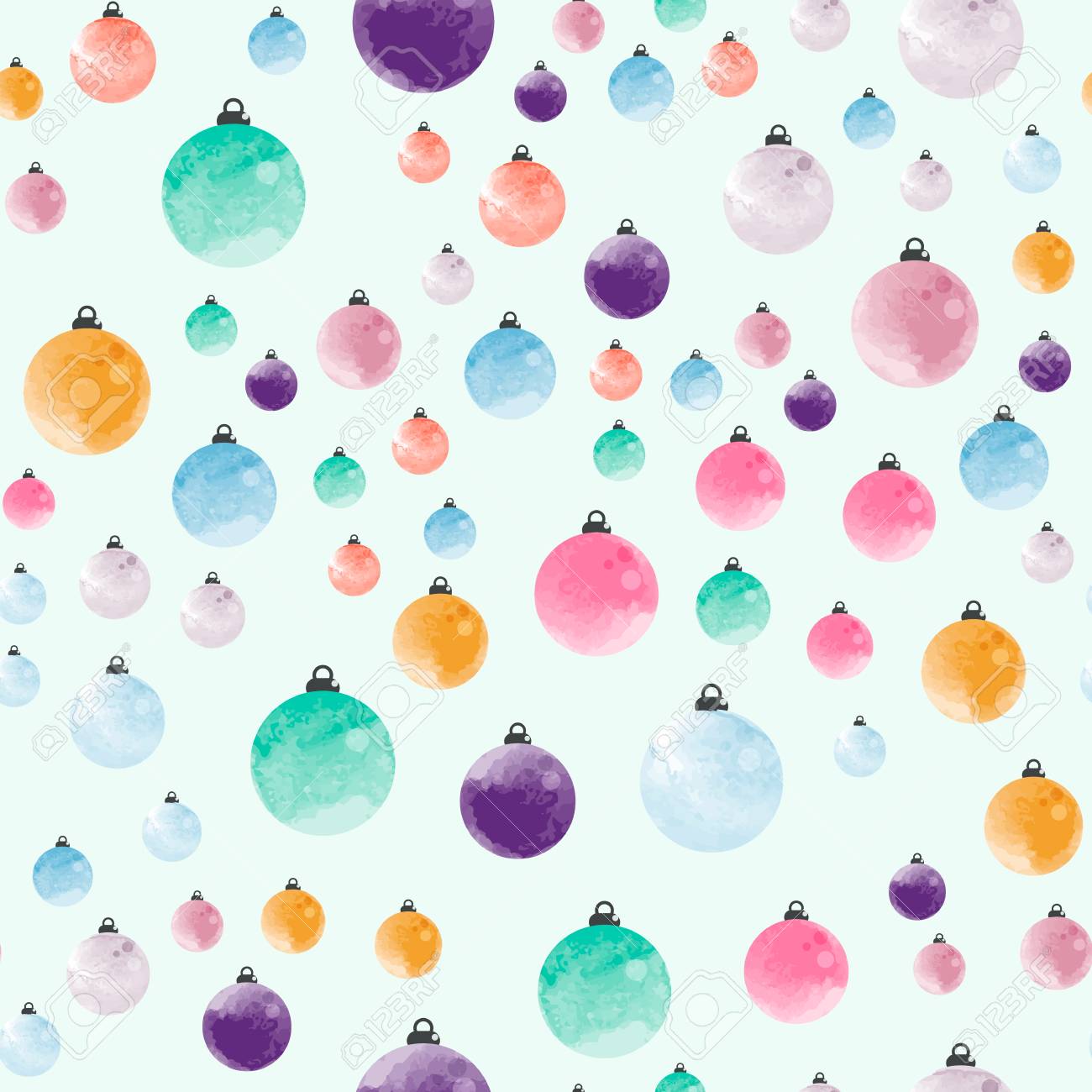 Cute Different Colorful Decorative Watercolor Christmas Balls