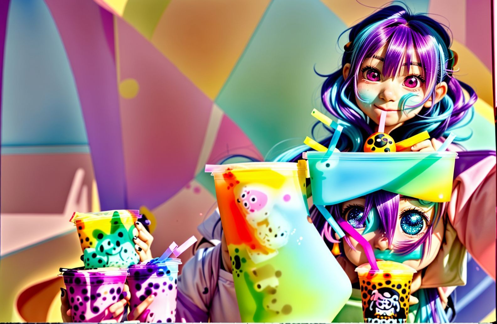 Cute Anime Girl Drinking Boba Wallpaper