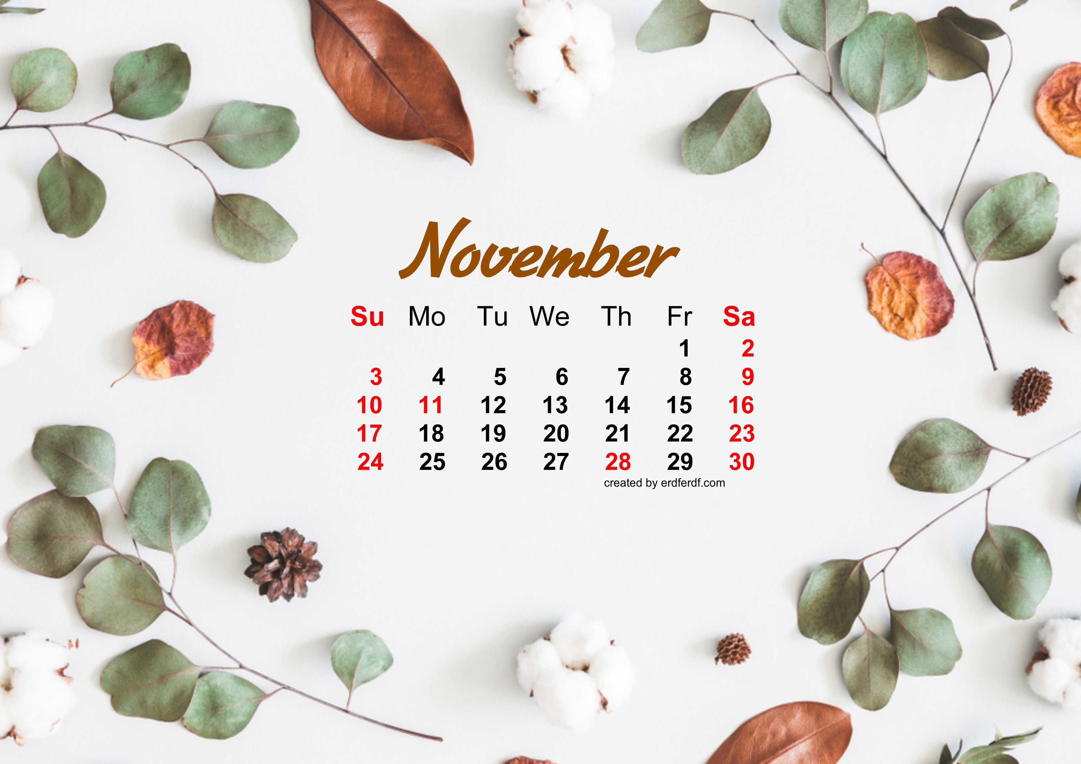 November Calendar Wallpaper Autum Dried Leaves In