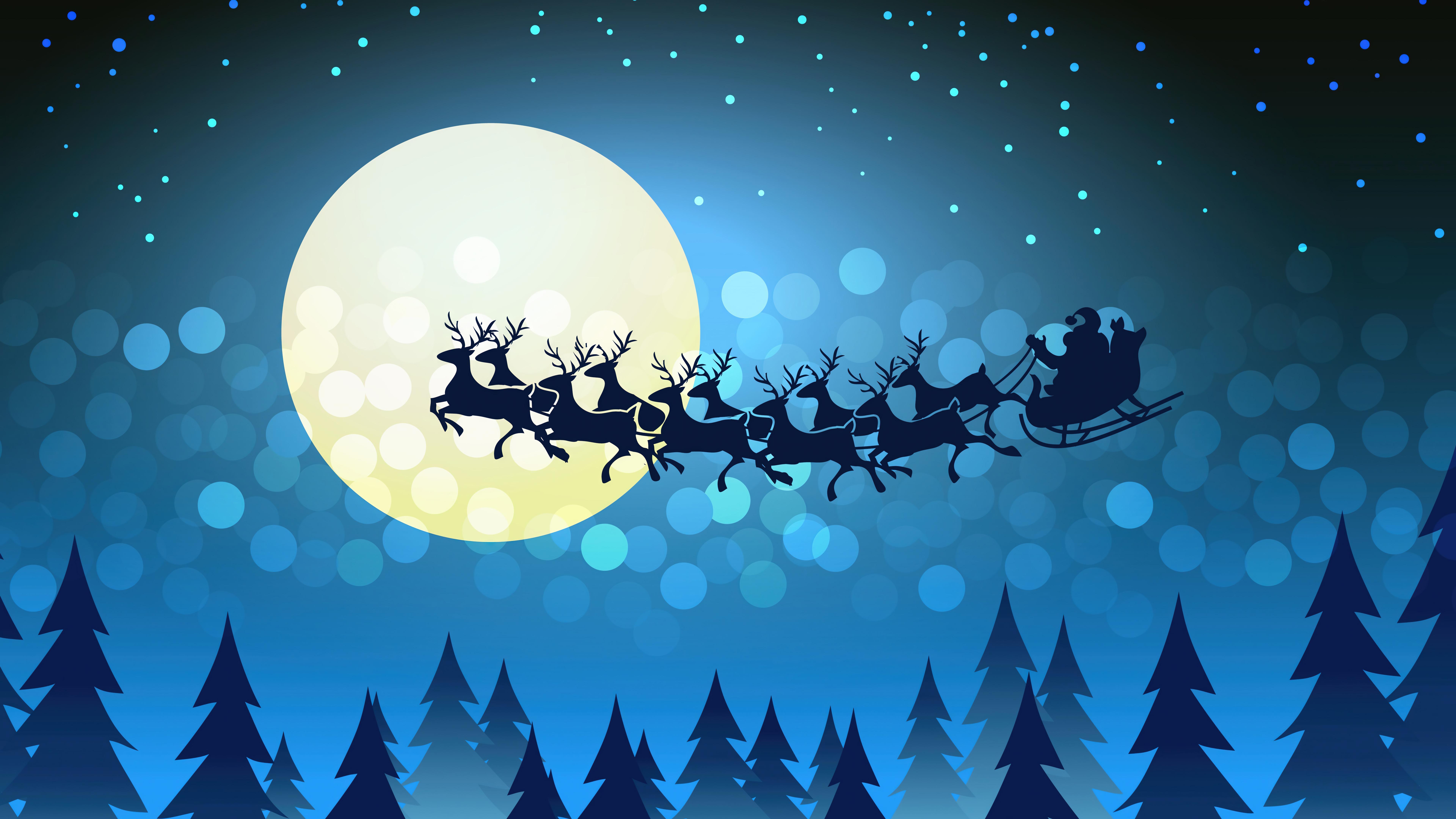 Santa Claus Sleigh Christmas Night 4K Wallpaper iPhone HD Phone 5760h