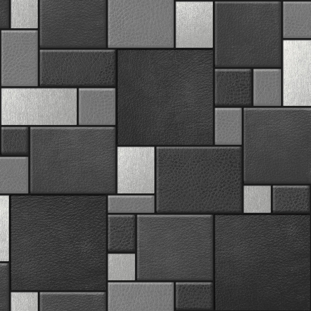 Muriva Leather Tiles Black Wallpaper At Wilko