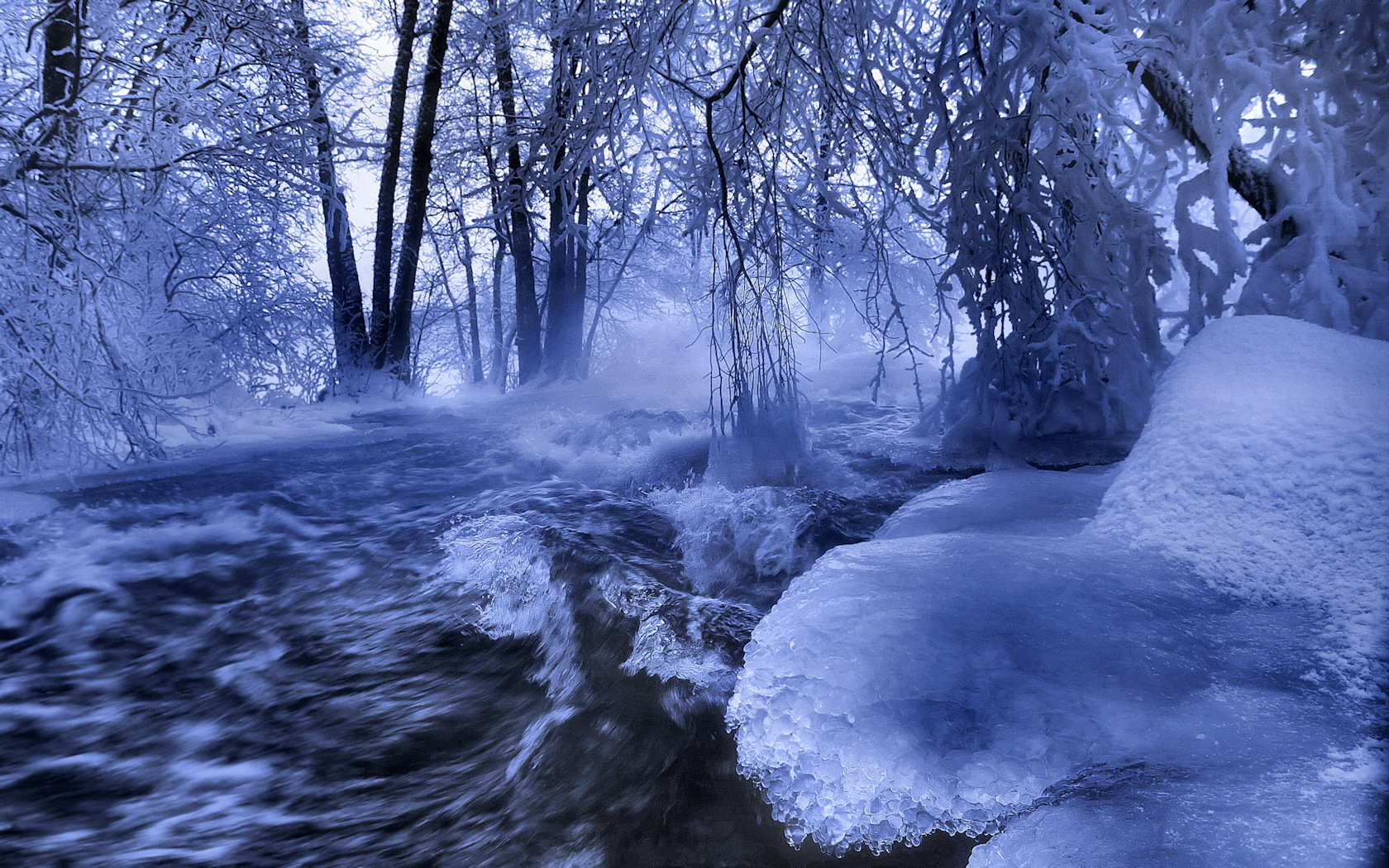Winter river 1680 x 1050 Forest Photography