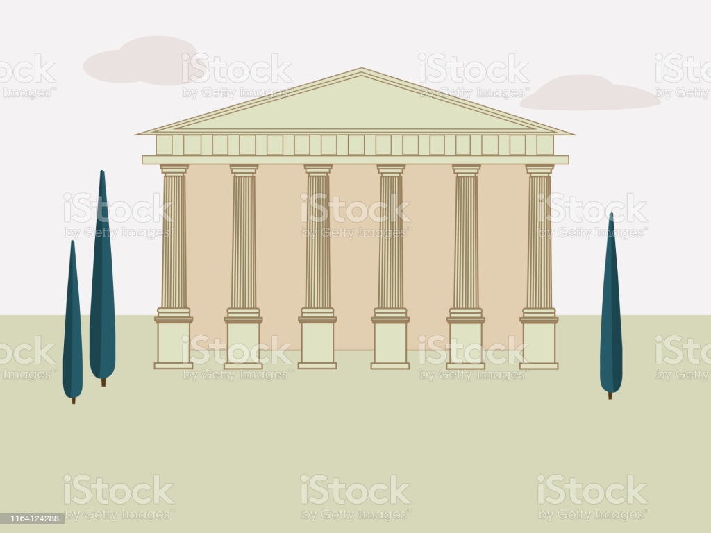 Ancient Rome Background With Temple And Trees The Building Of