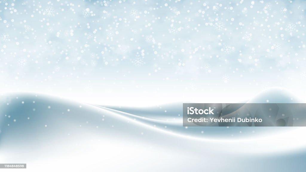 Christmas Background Blue Winter Sky With Falling Snow And Huge