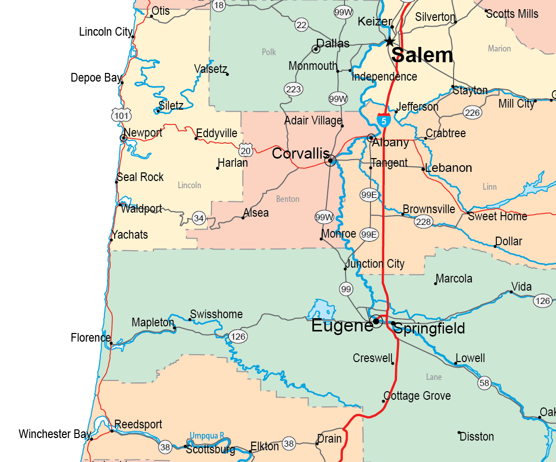 Map Of The Central Oregon Coast Including Lincoln City Newport And