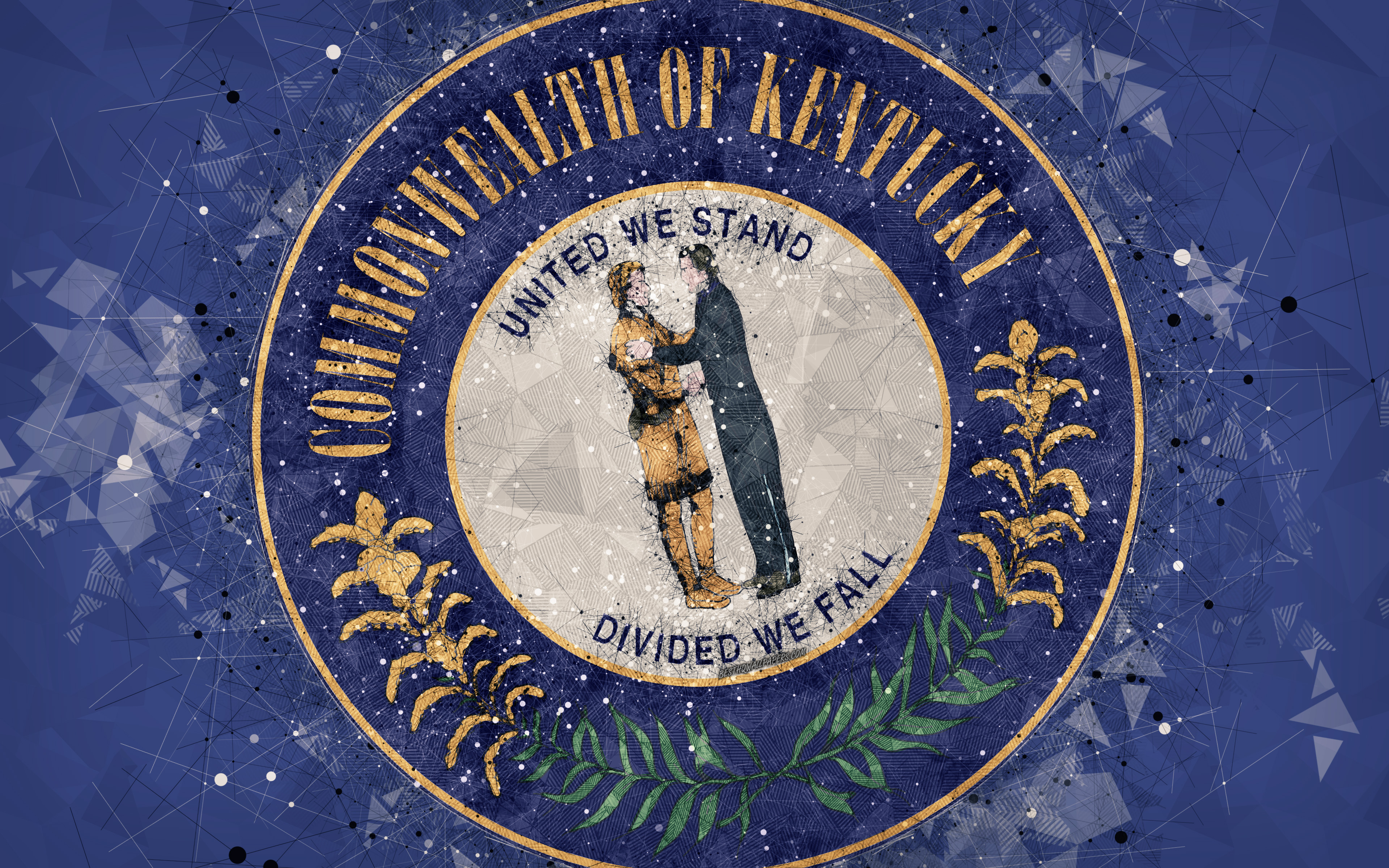 Download wallpapers Seal of Kentucky 4k emblem geometric art