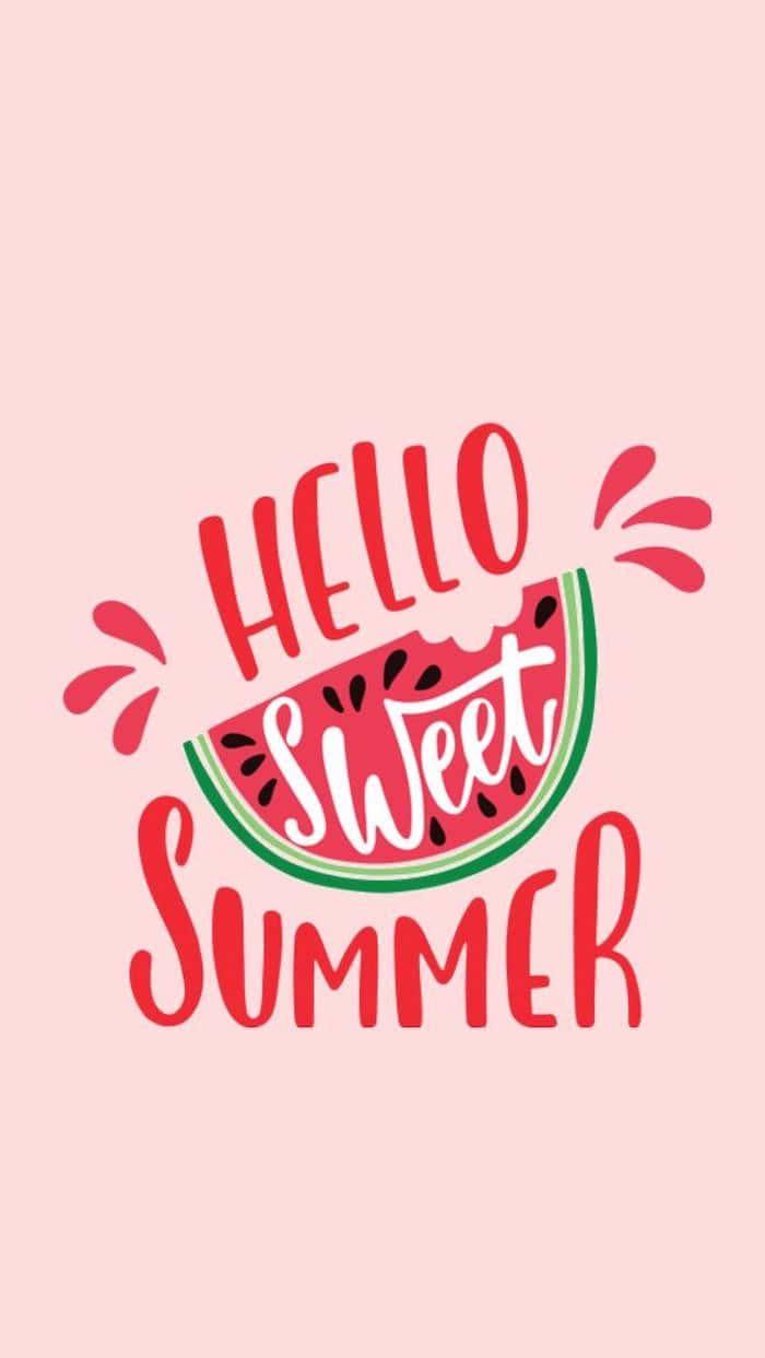 Hello Sweet Summer Lettering On A Pink Background