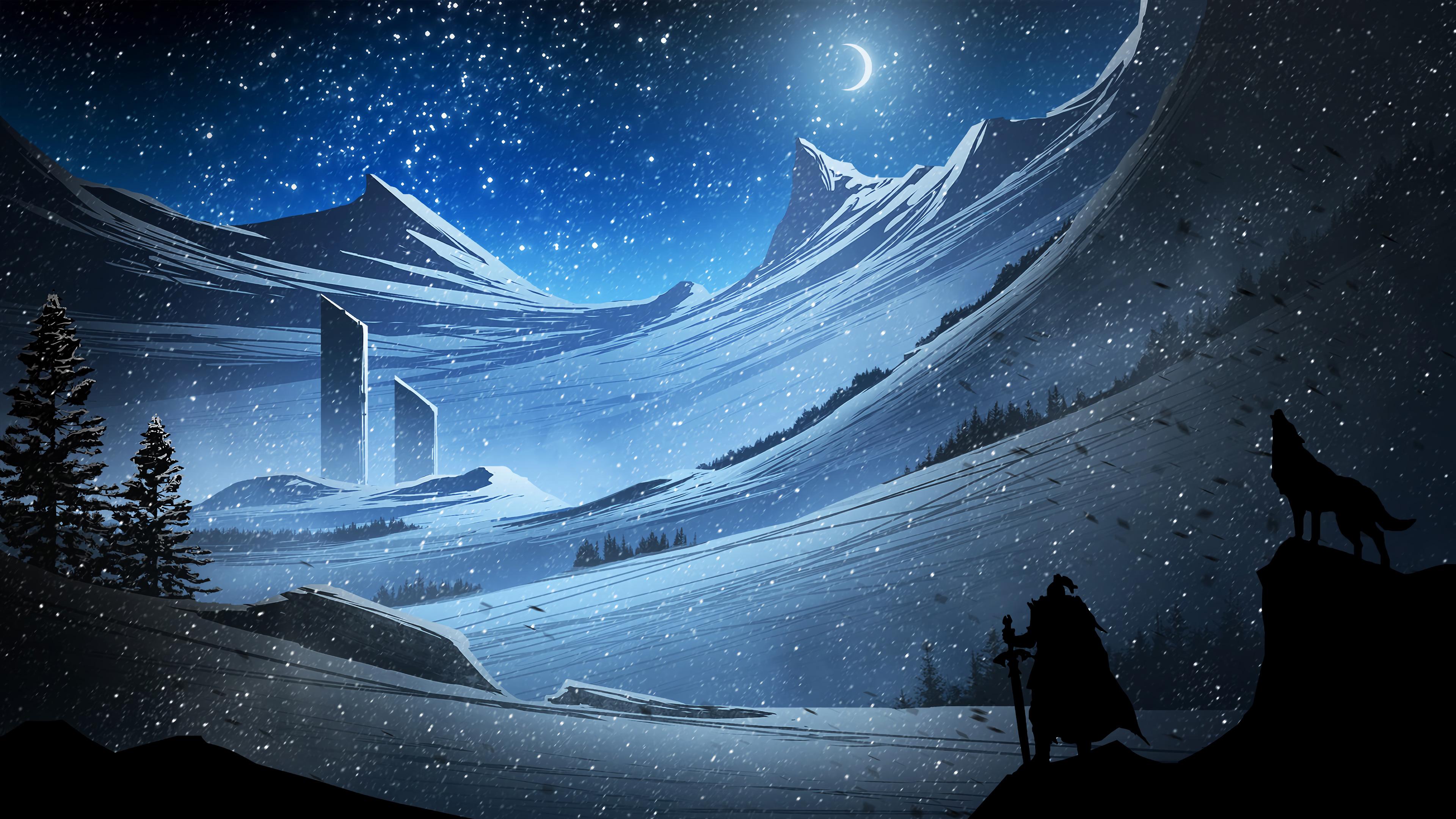 Digital Art Fantasy Snowing Scenery Landscape 4k Wallpaper
