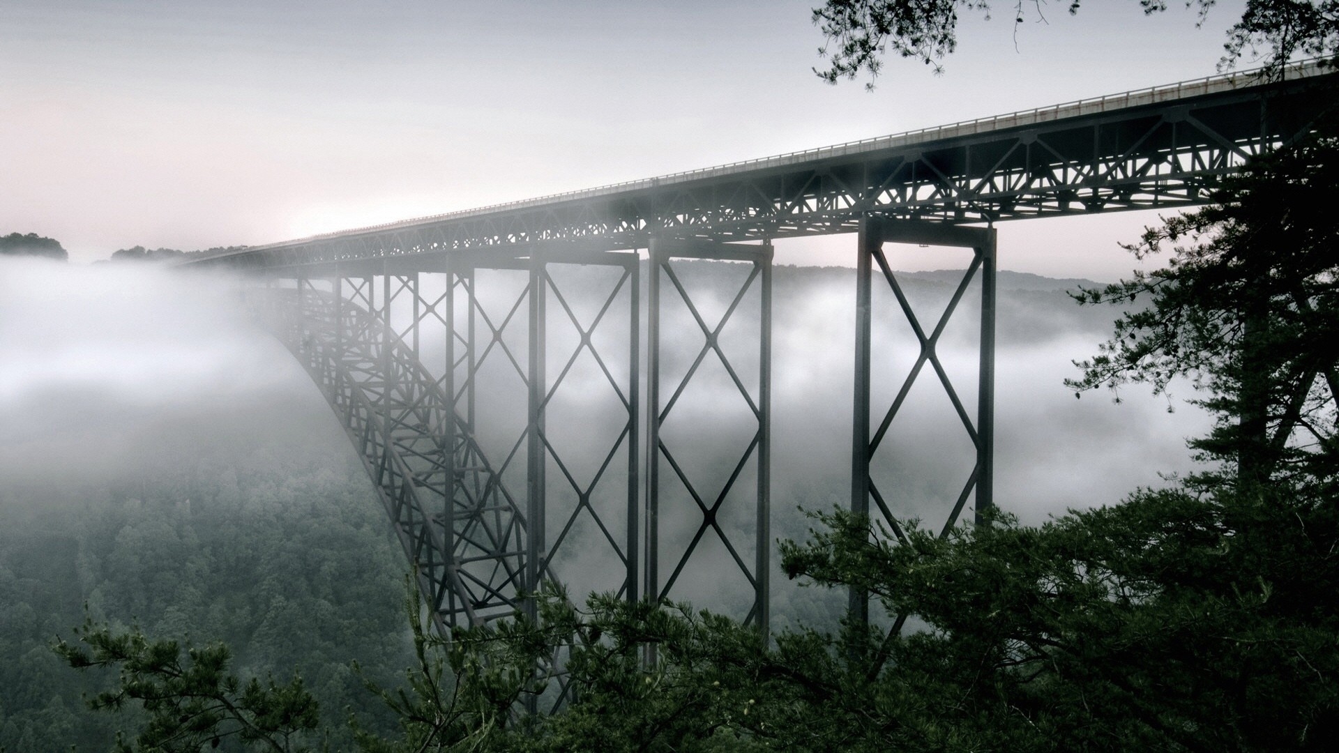Virginia Bridge Fog New River Gorge Wallpaper Background
