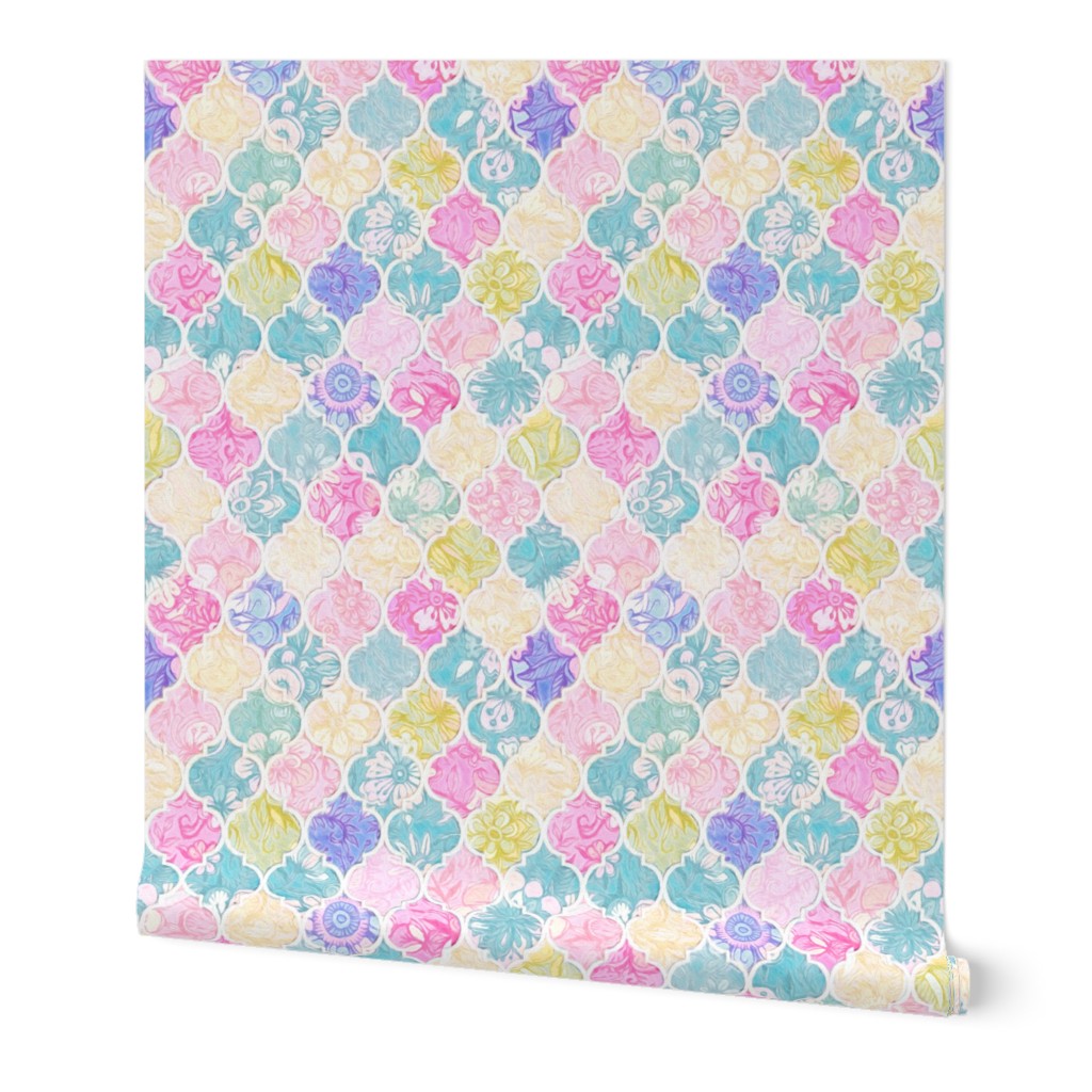 Wallpaper Roll Painted Ogee Moroccan Tile Ogees Floral Pastel