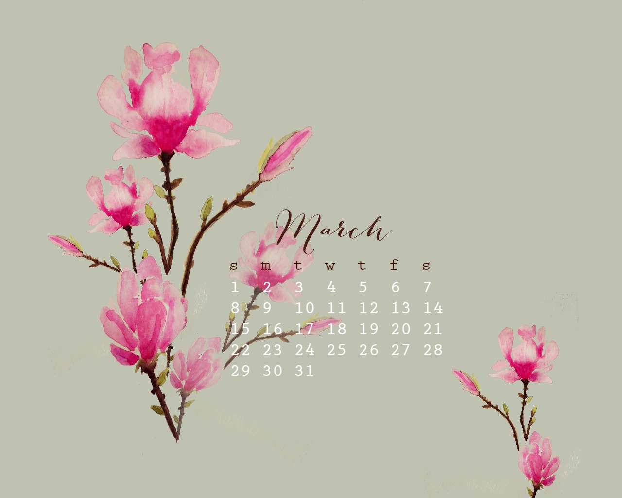 March Watercolor Desktop Calendar