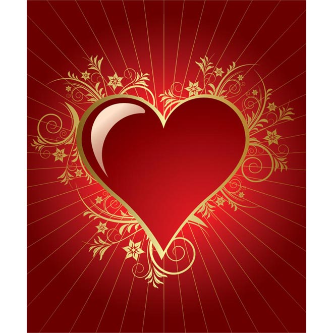 Vector Valentine Day Special Glossy Golden Vintage Branches Greeting