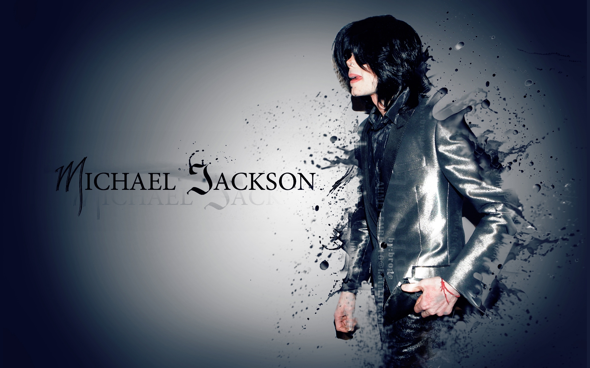 Michael Jackson in a silver jacket, artistic edit with paint splatters