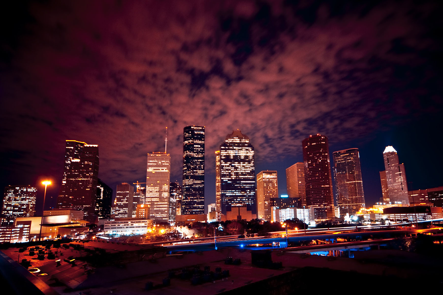 Houston Skyline At Night Photos Wallpaper