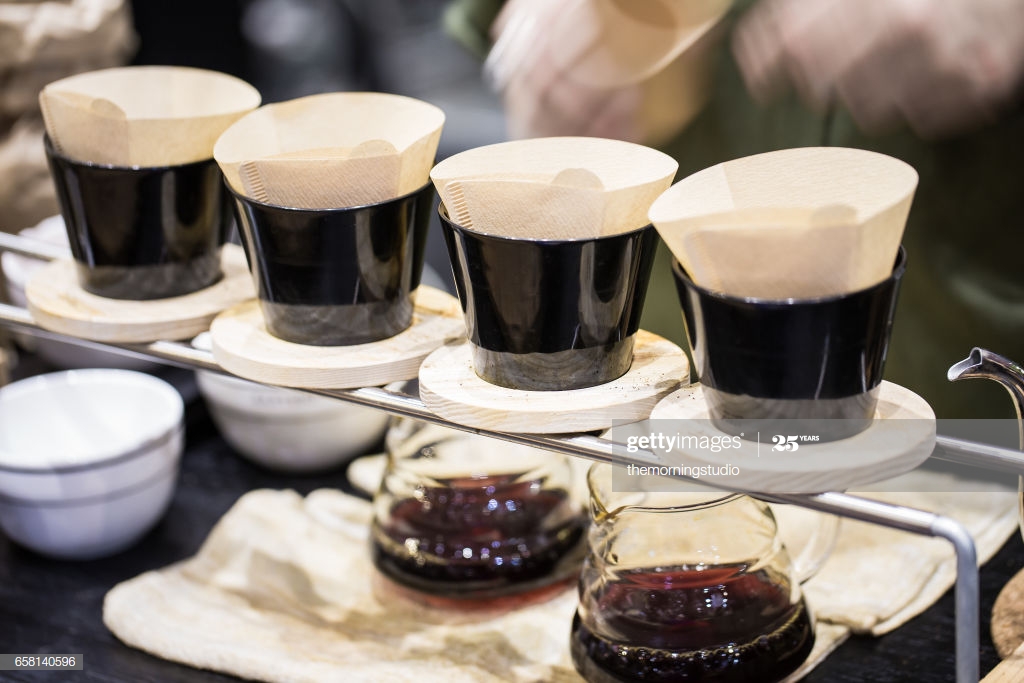 Drip Coffee With Blurred Barista Background Restaurant Cafe High