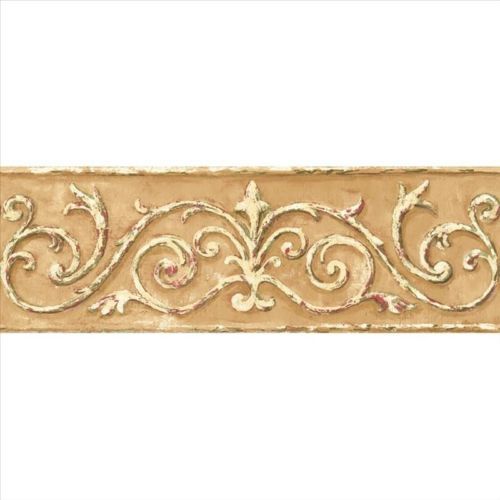 Acanthus Scroll Architectural Gold Wallpaper Border Hint of Red 500x500
