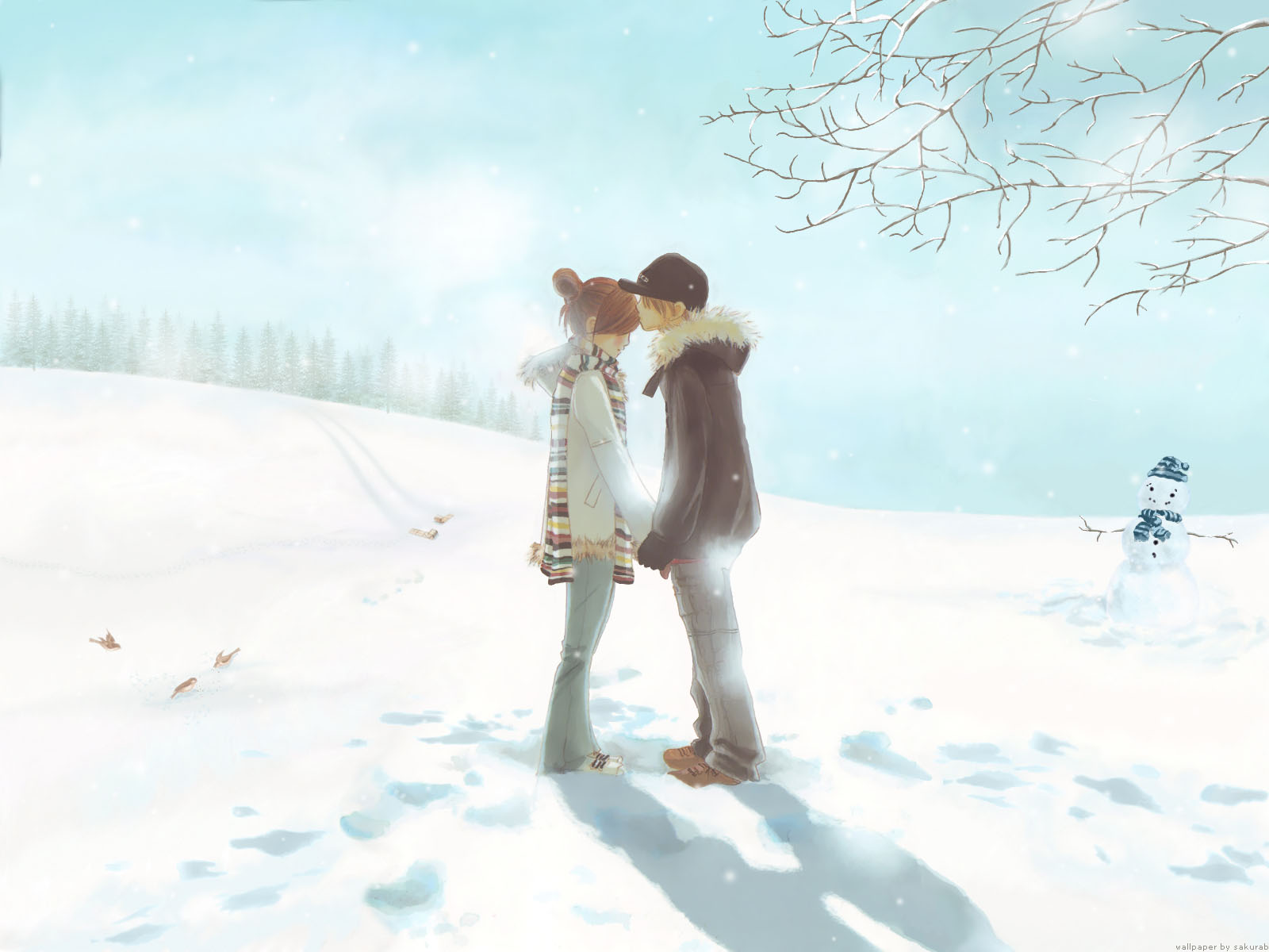 Merry Christmas Anime Cute Couple Love HD Wallpaper