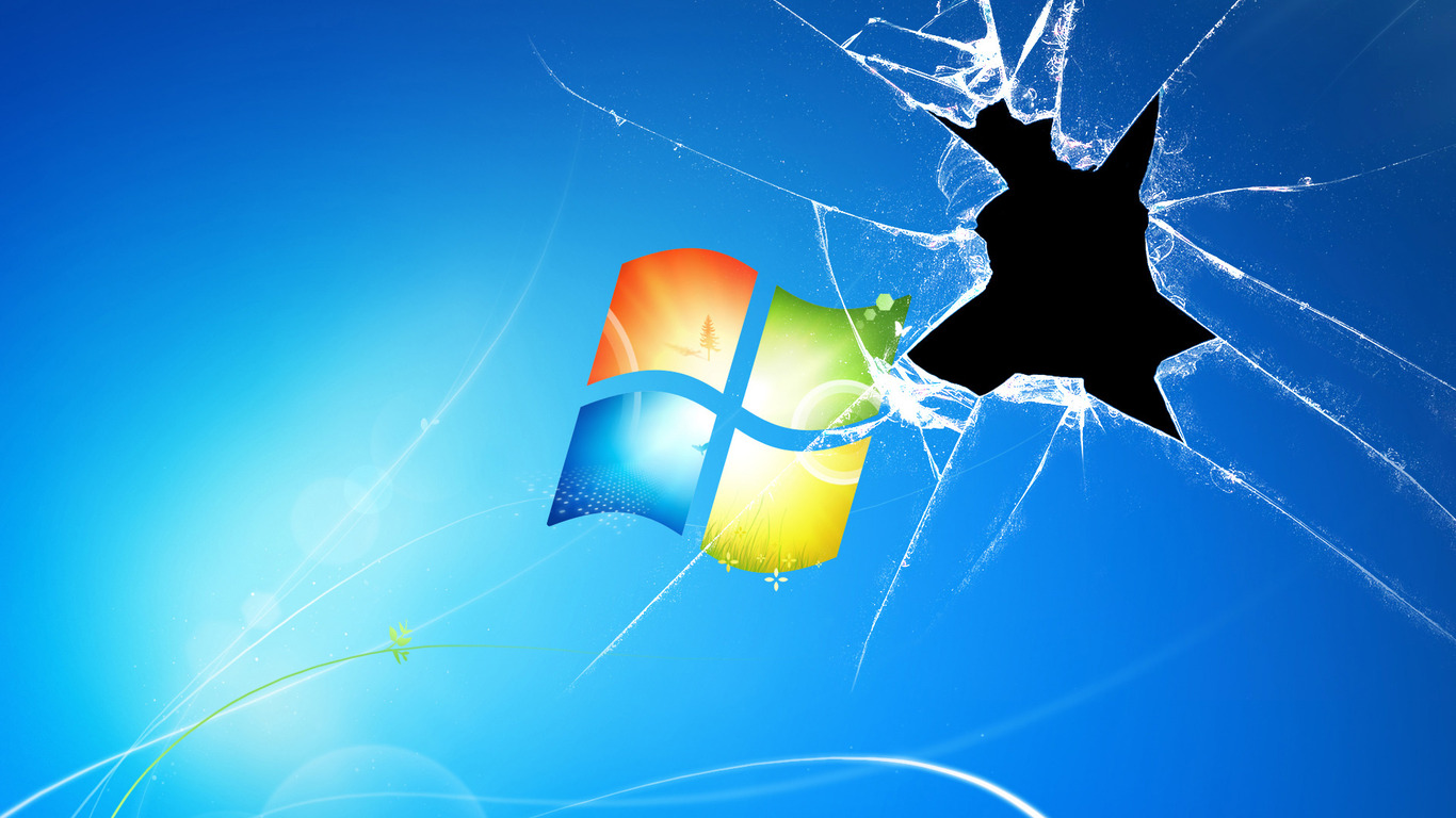 Windows Logo On Broken Screen Wallpaper